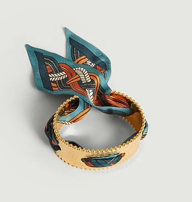 Gold plated cuff bracelet and silk Diva Braid