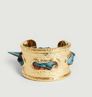 Gold plated cuff bracelet and silk Queen Tresse