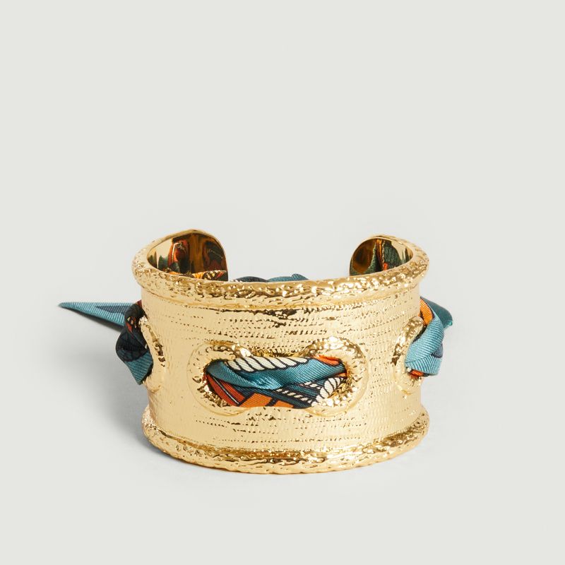 Bracelet manchette plaqué or et soie Queen Tresse - An-nee