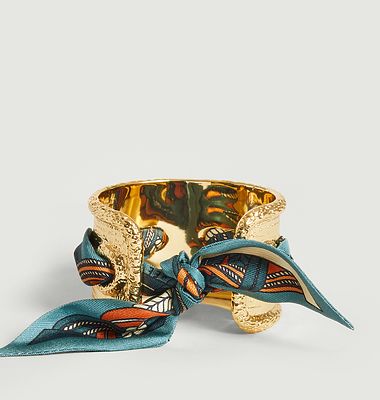 Gold plated cuff bracelet and silk Queen Tresse