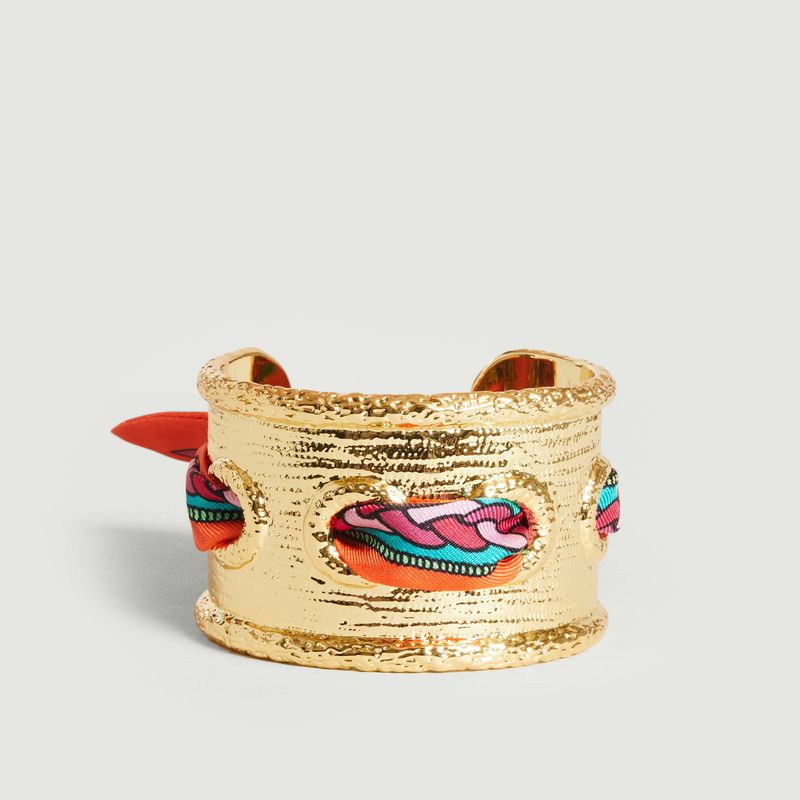 Gold plated cuff bracelet and silk Queen Grigri - An-nee