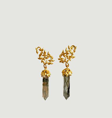 Gold plated earrings Labradorite tree stones