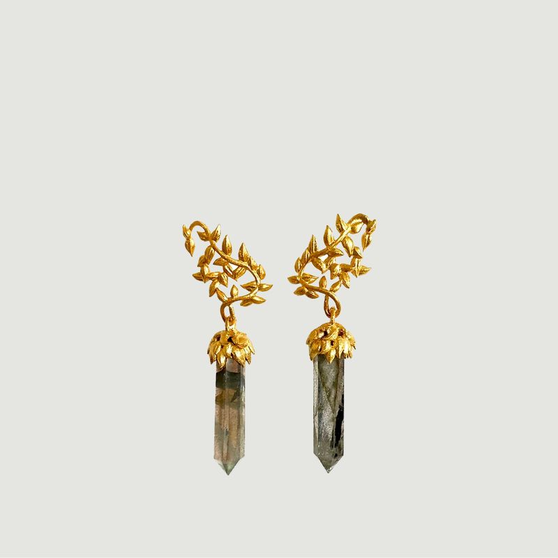 Gold plated Labradorite tree earrings stones - An-nee
