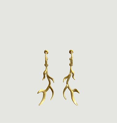 Gold plated dangling earrings Deer antlers