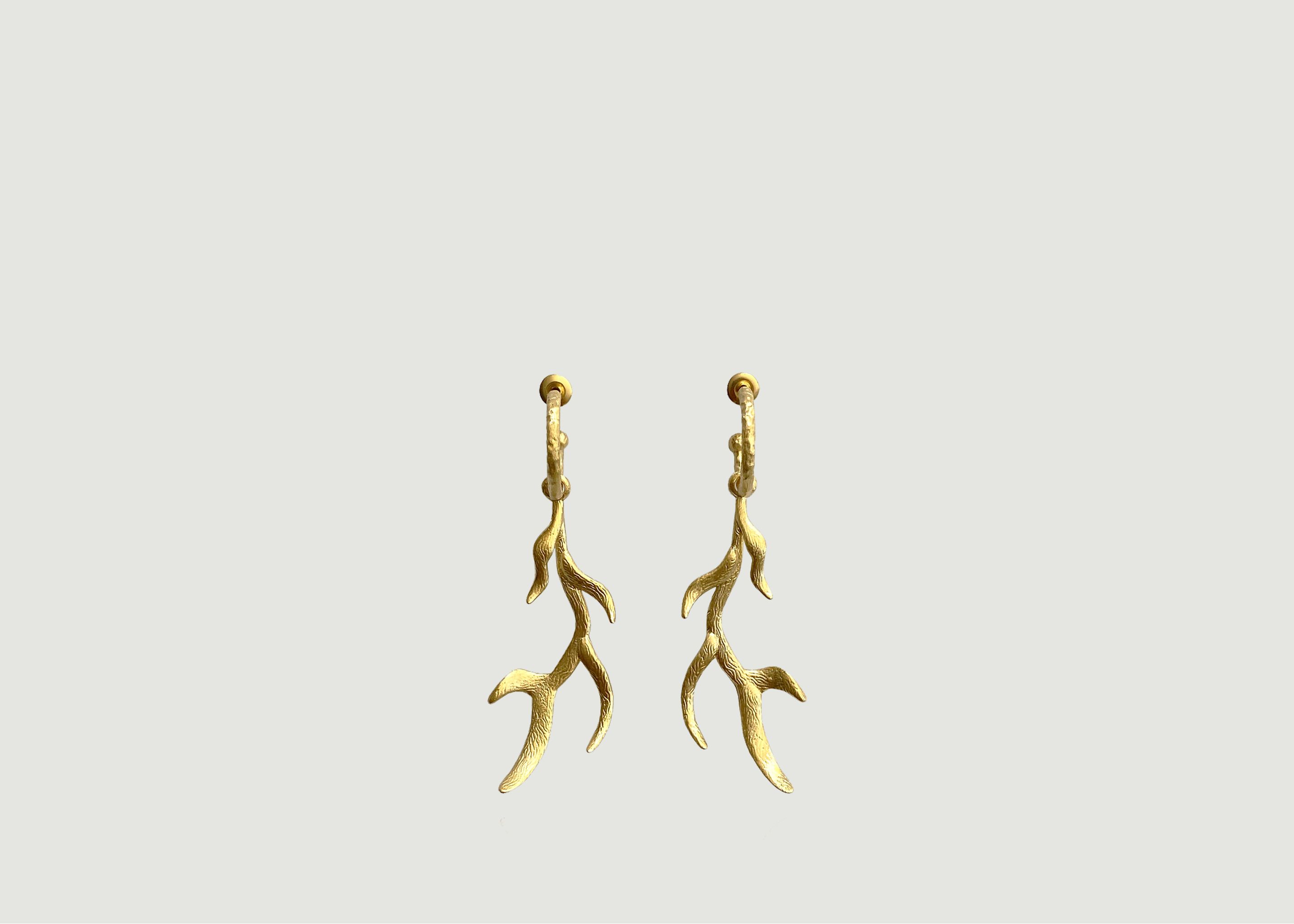 Gold plated dangling earrings Deer antlers - An-nee