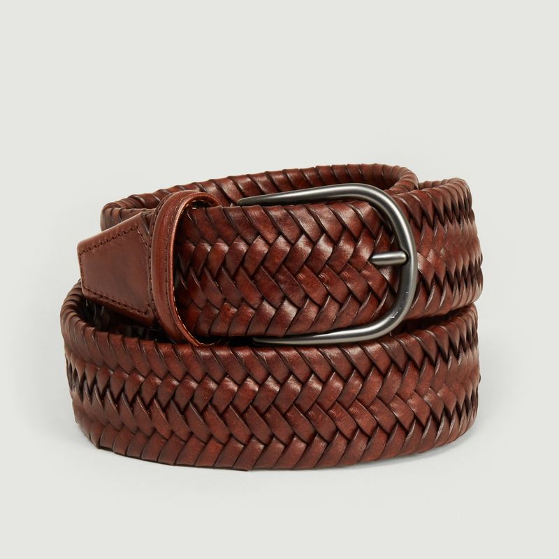 Elasticated braided leather belt Brown Anderson's