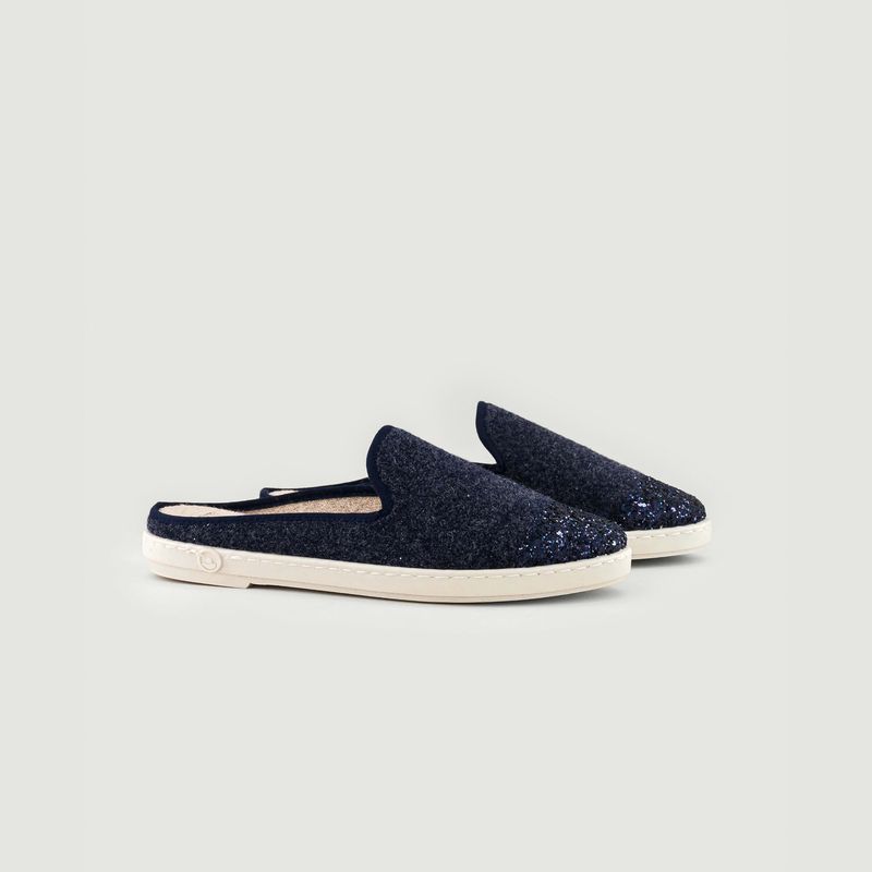 Mule femme laine, marine paillettes - Angarde