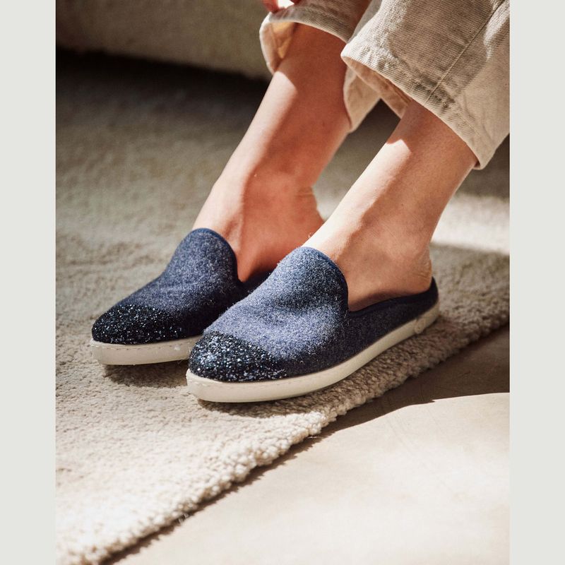 Mule femme laine, marine paillettes - Angarde
