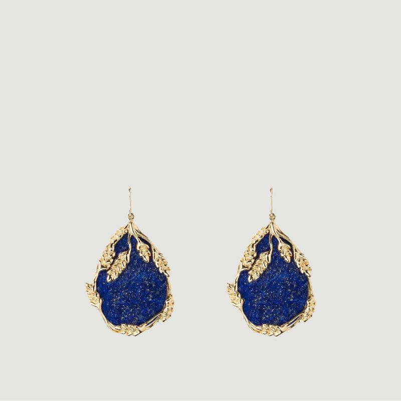 Boucles d'oreilles pendantes plaqué or Françoise Lapis Lazuli  - Aurélie Bidermann