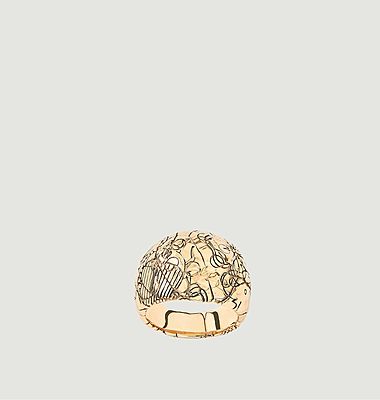 Vergoldeter Ring mit eingraviertem Fantasiemotiv Rosalba
