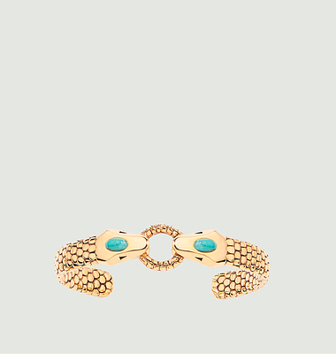 Gold plated bangle bracelet with turquoise Tao