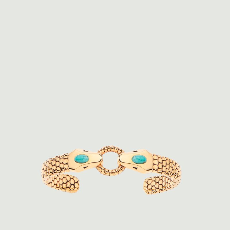 Gold plated bangle bracelet with turquoise Tao - Aurélie Bidermann