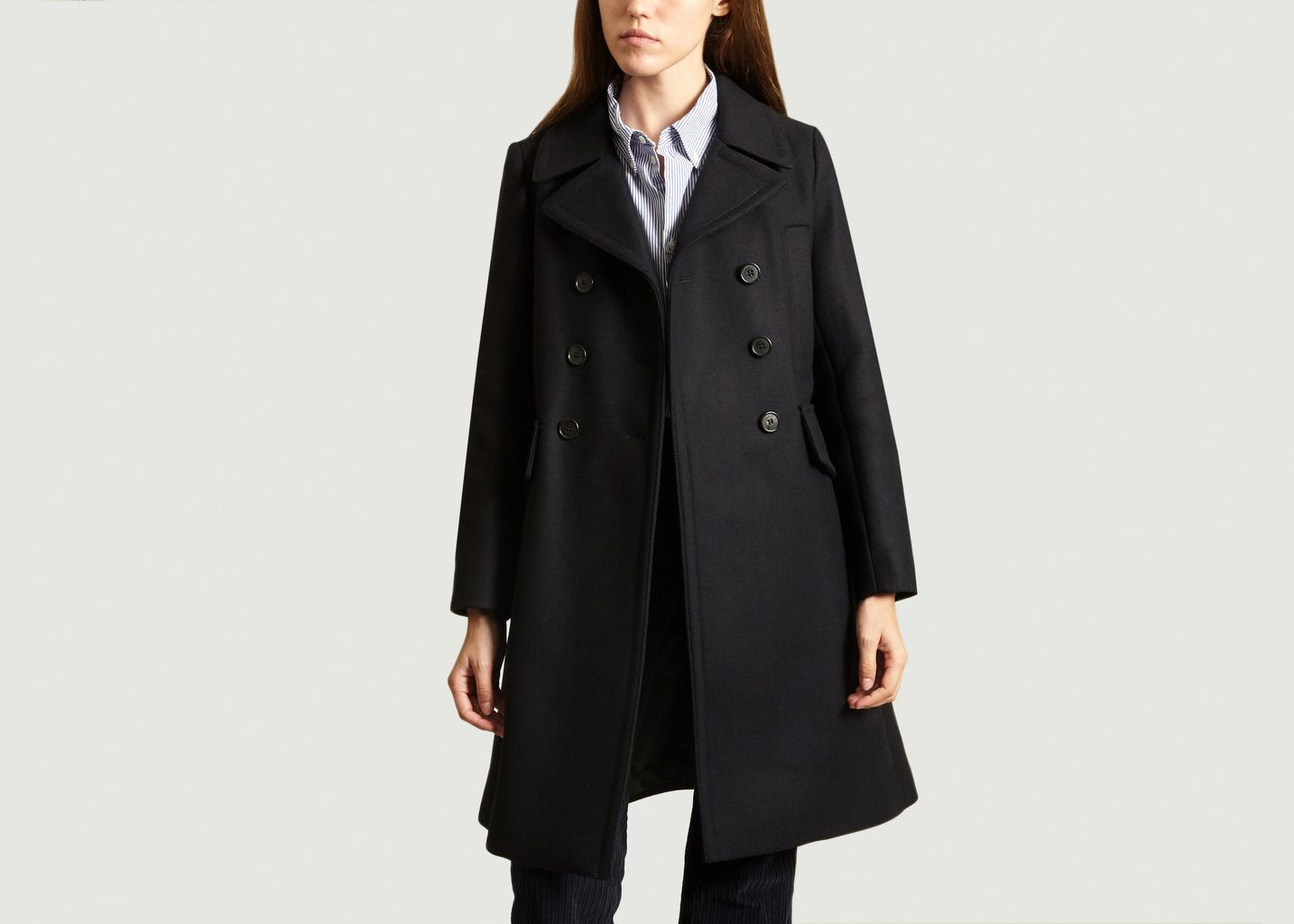 Soldes Manteau Long Neila Laine Mélangée Bleu Marine Ba&sh à Manteau long noir en laine mélangée Outlet