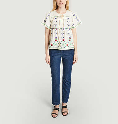 Kimber short sleeve cotton and linen blouse