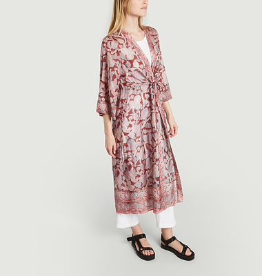 Kimono en soie imprimé fleuri Inoa