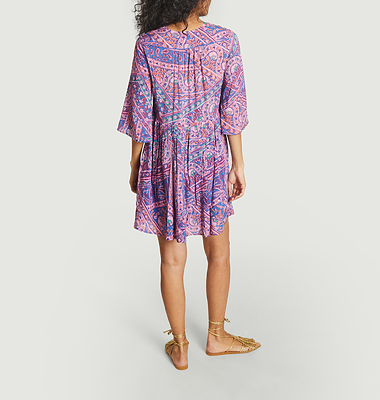 Robe courte manches 3/4 imprimé cachemire Fleur