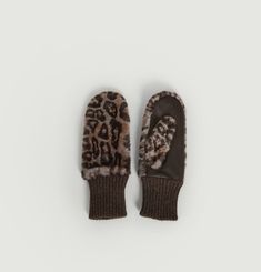 Madina leather and leopard print fur mittens