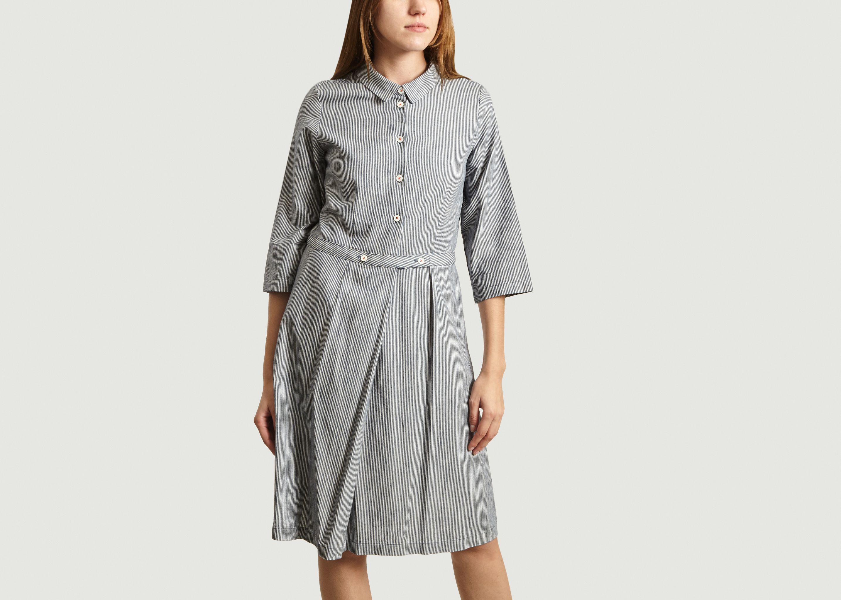 blue and white shirt dress