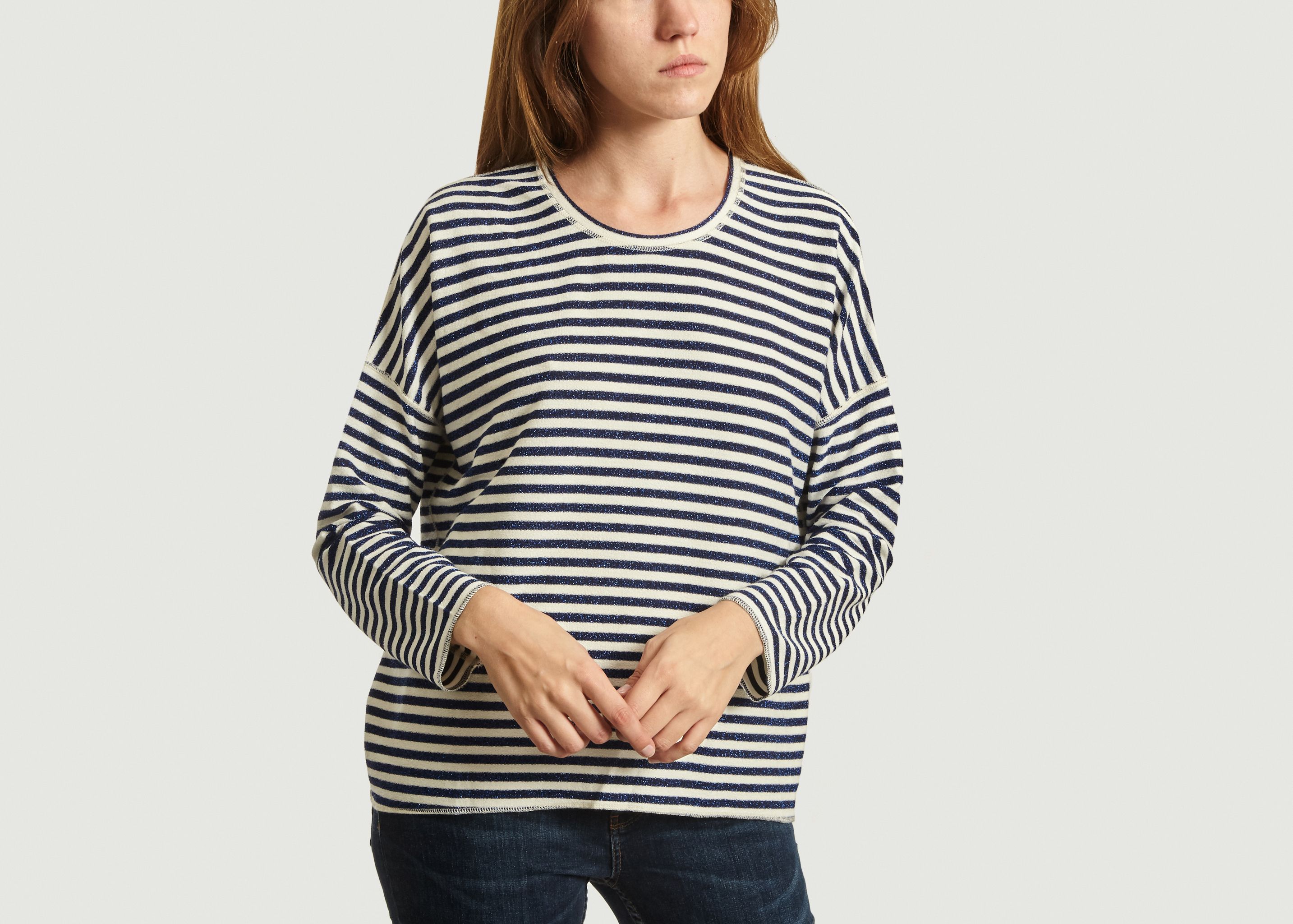 blue and white striped sweatshirt