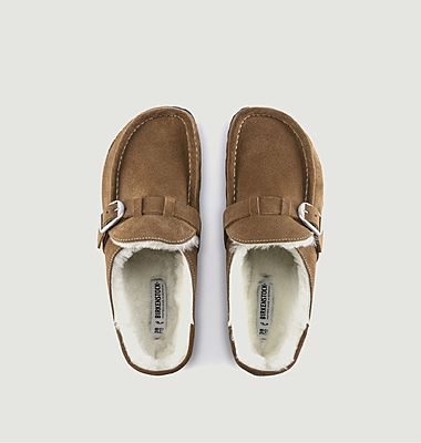 Buckley suede and fur open-toe loafers