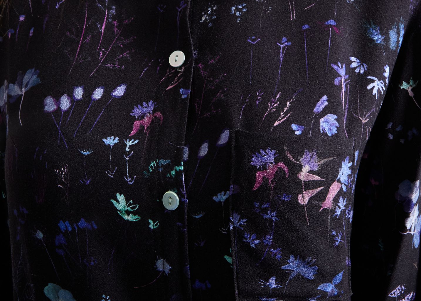 Black Garden Floral Printed Shirt - Bleu Tango