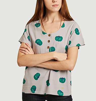 T-shirt boutonné en coton bio imprimé tomates