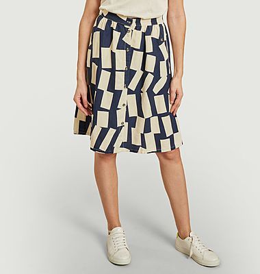 Rectangles pattern lyocell and linen skirt