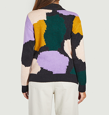 Pull jacquard multicolore col montant