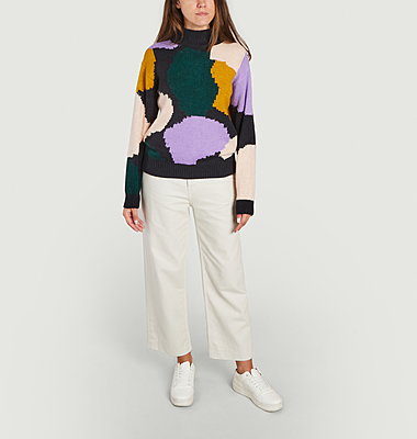 Pull jacquard multicolore col montant