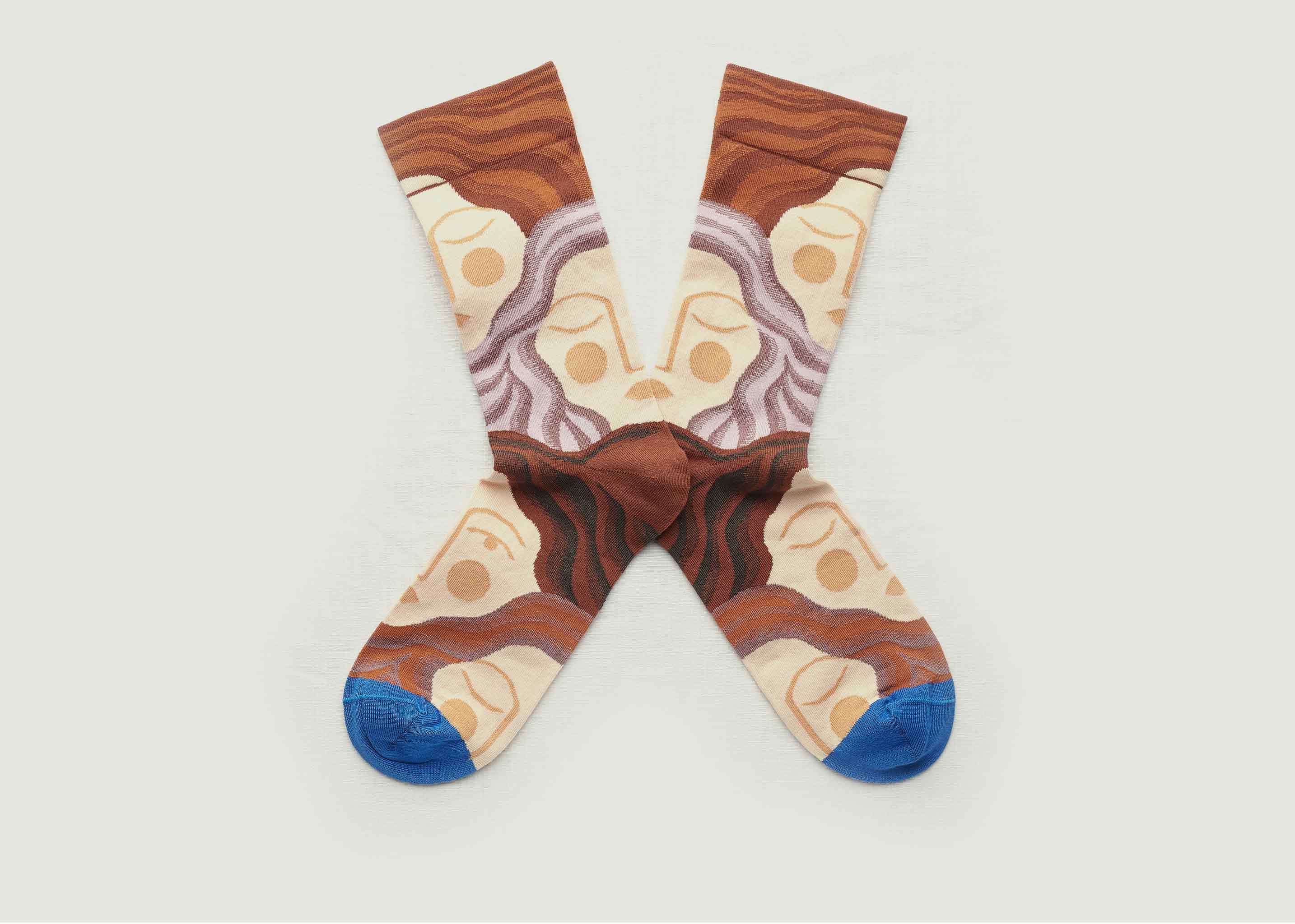 Sleeping women pattern socks with contrasting tip - Bonne Maison