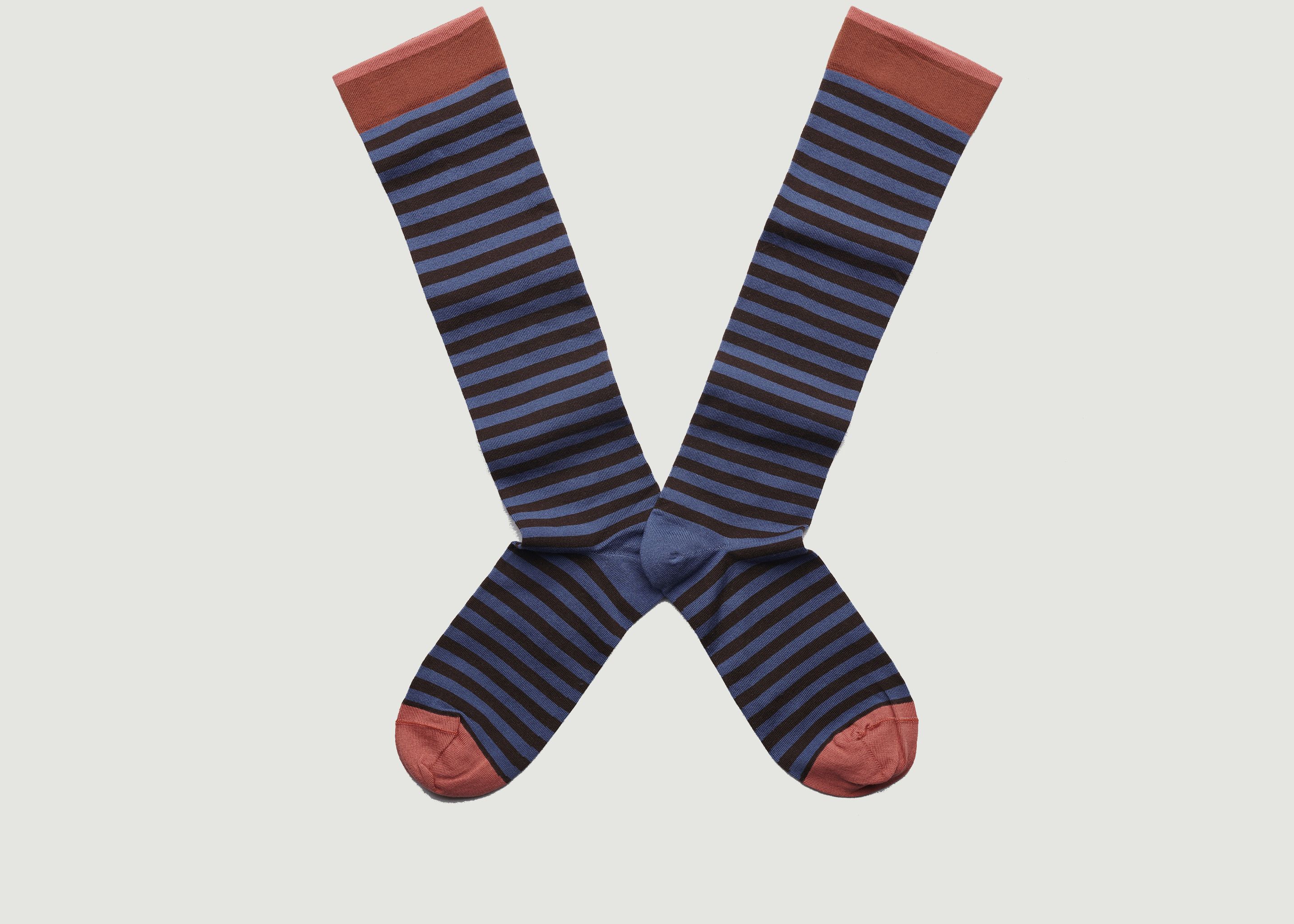 Striped knee-high socks with contrasting edges - Bonne Maison