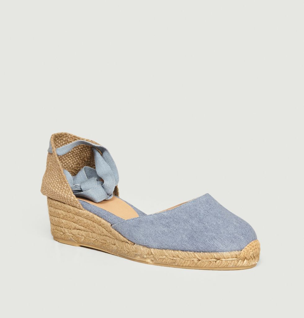 Espadrilles Castaner Femme – Modèle Careen En EVA Canne à Sucre, Semelle Compensée 7 Cm, Rubans Coton (Bleu) - 4