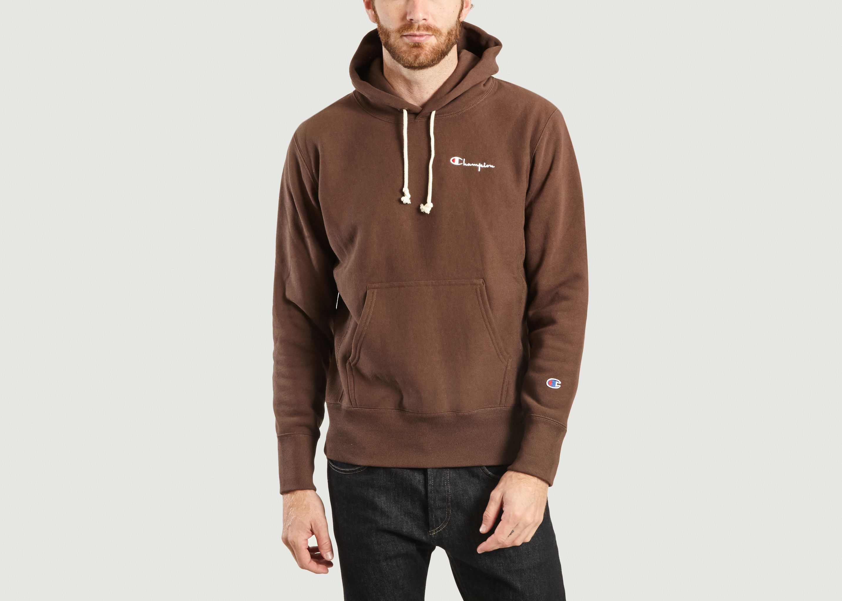 brown champion hoodie