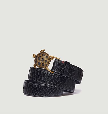 Python leather belt with turtle buckle