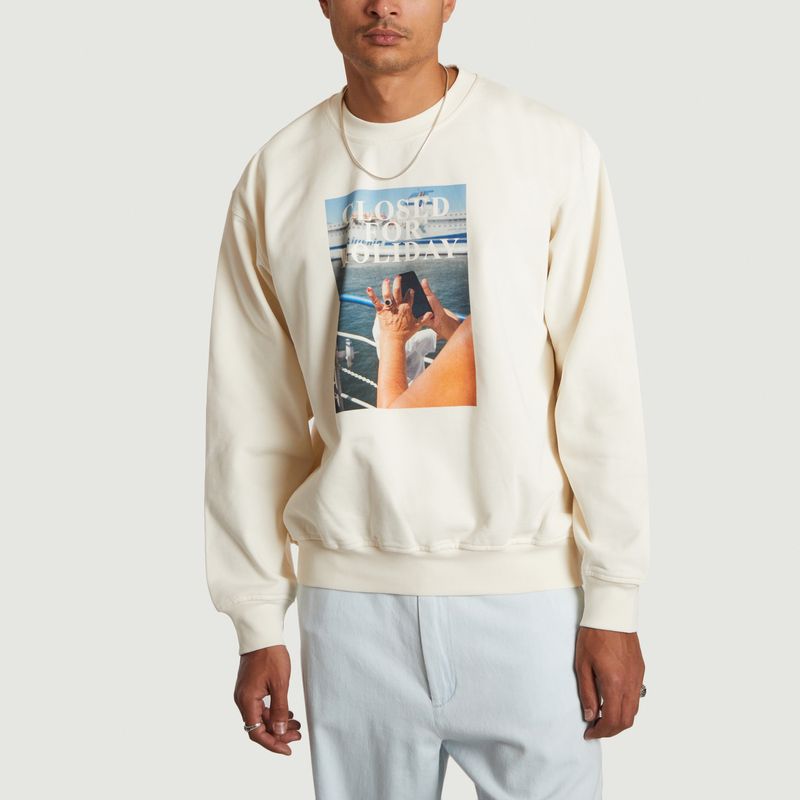 Organic cotton printed crew neck sweatshirt - Closed