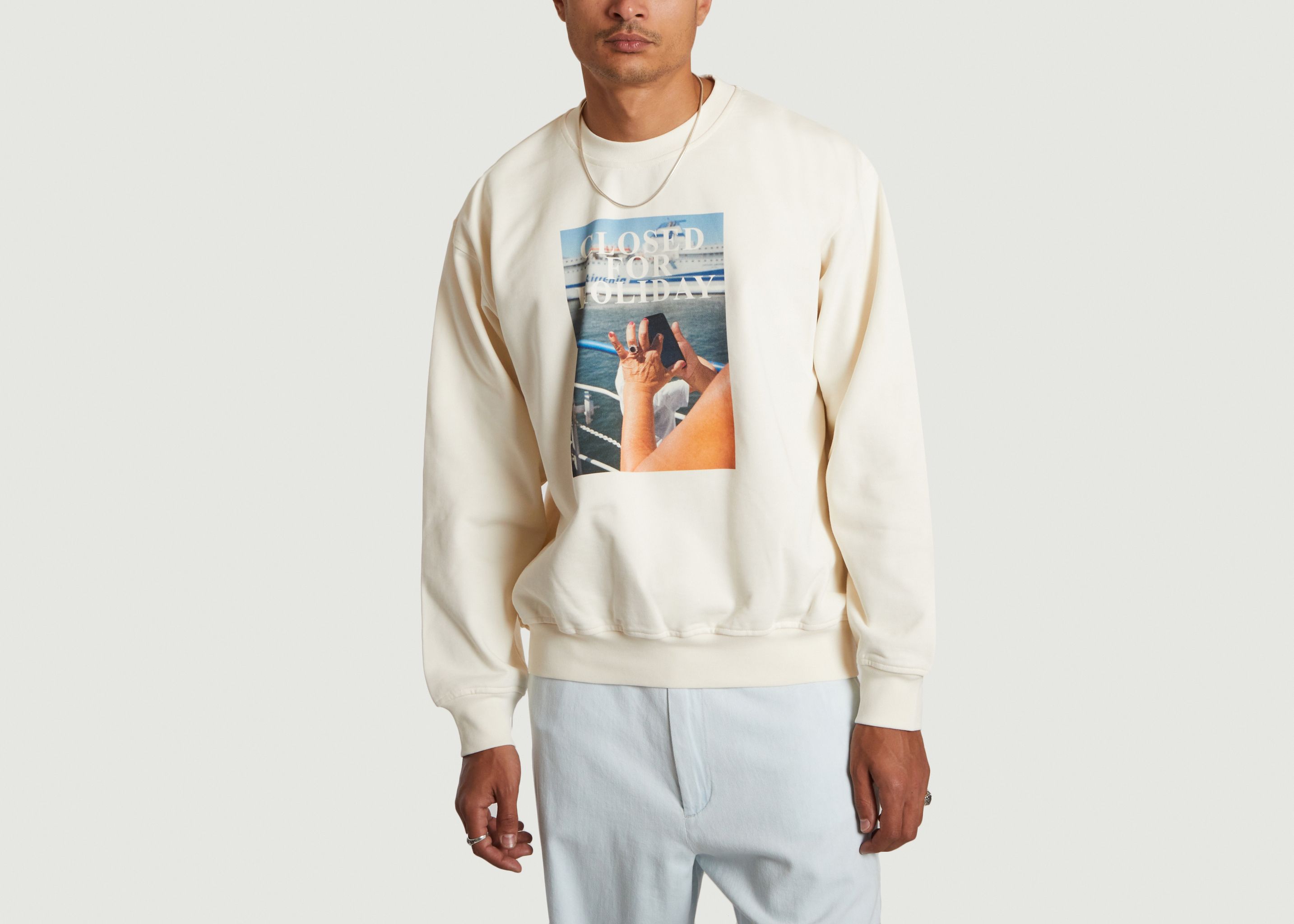 Organic cotton printed crew neck sweatshirt - Closed