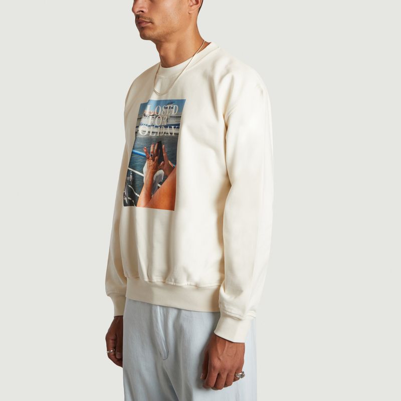 Organic cotton printed crew neck sweatshirt - Closed