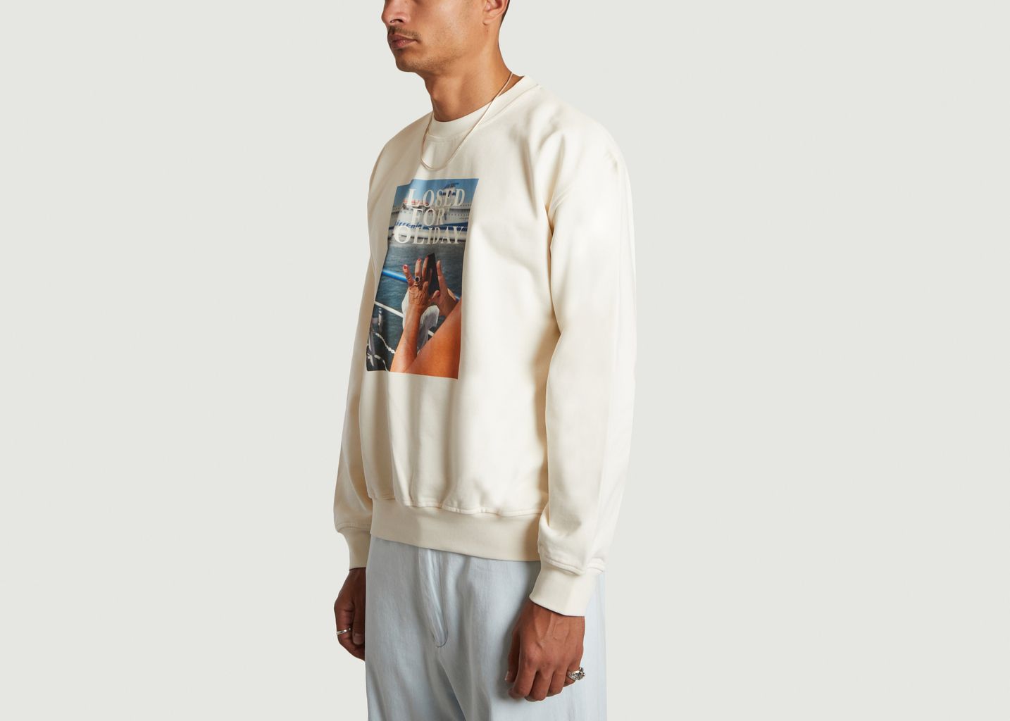 Organic cotton printed crew neck sweatshirt - Closed