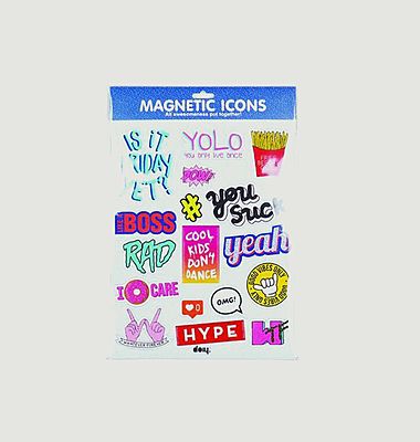 Multicolored magnetic icons with letterings