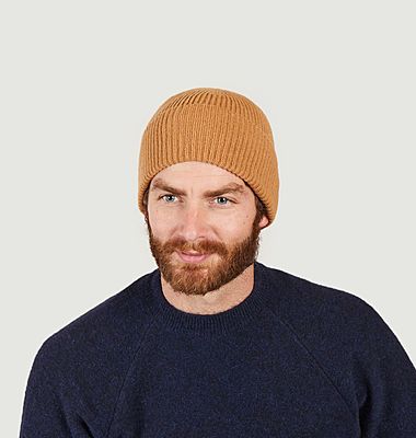 Plain beanie in cashmere and recycled wool