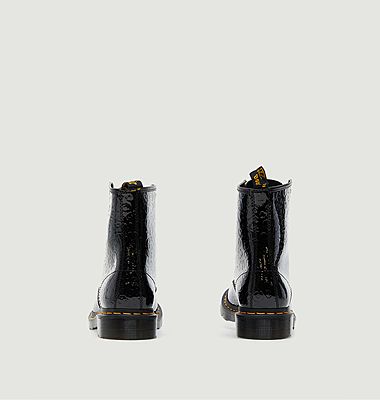 Boots 1460 Black Patent Lamper Leopard Emboss