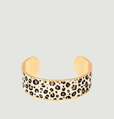 Bracelet jonc plaqué or et laque léopard Tina