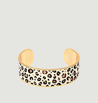 Bracelet jonc plaqué or et laque léopard Tina