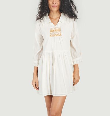 Short dress with long sleeves in cotton voile