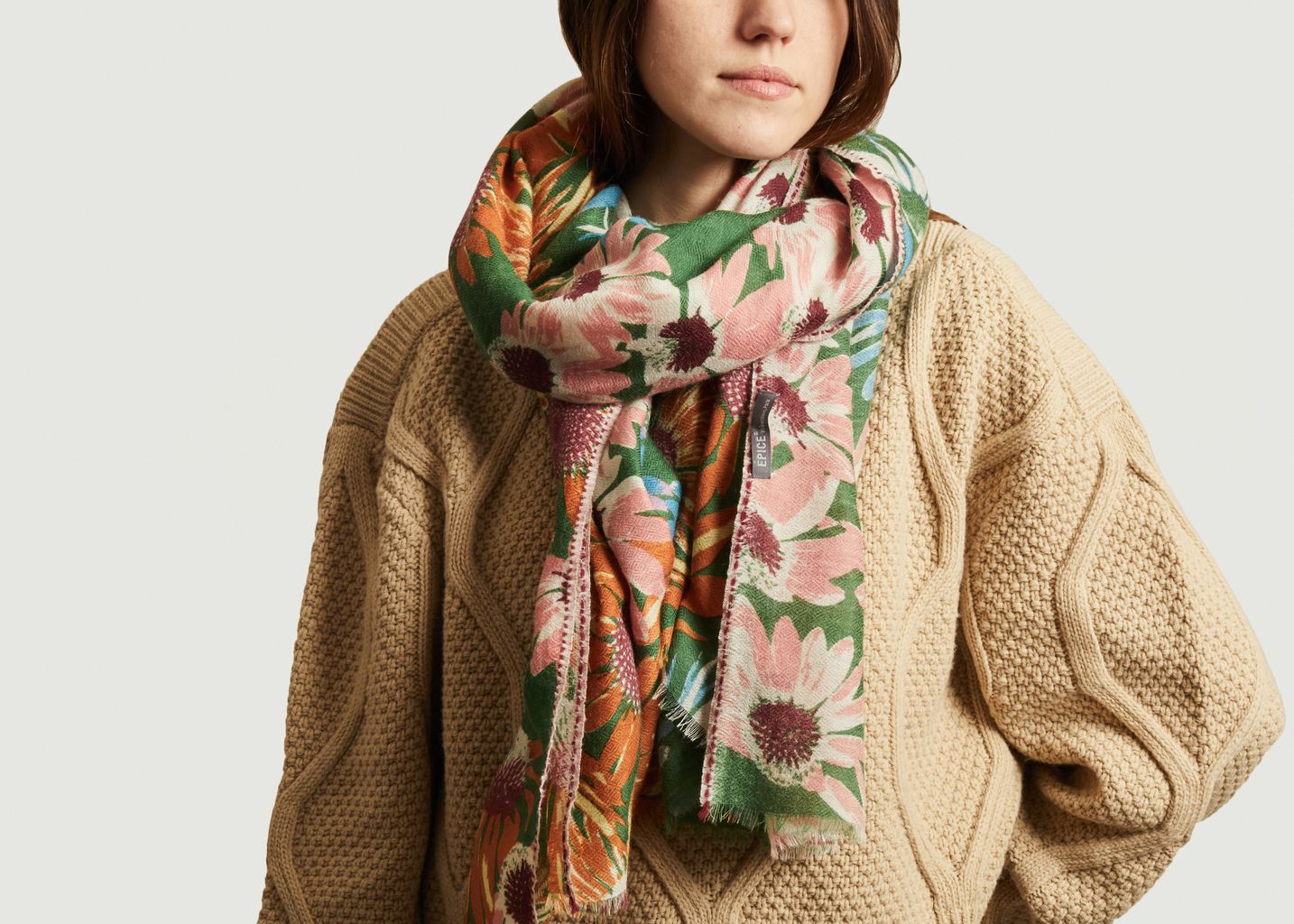 SW 2170 floral pattern wool and cashmere large stole - Epice