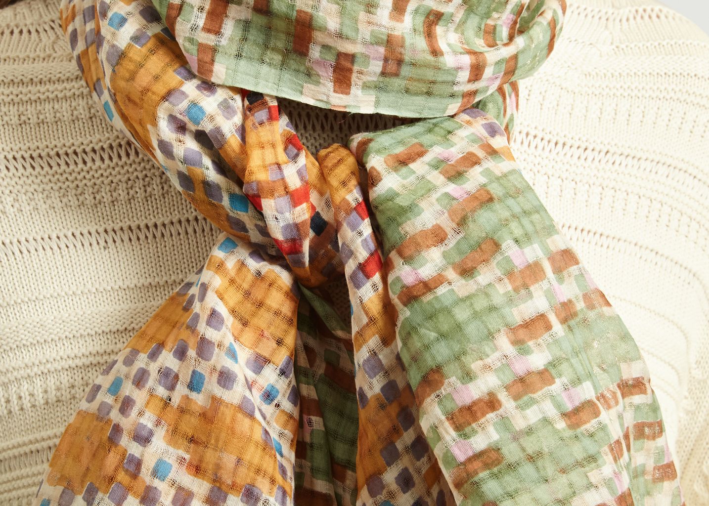 Cotton And Silk Stole With Geometric Pattern - Epice
