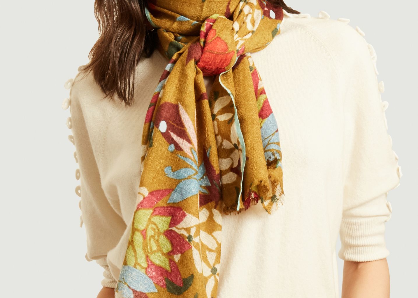 Wool, silk and cashmere flower stole - Epice