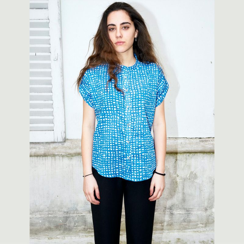 Rori - Seersucker Short Sleeve Shirt-Geometric Print - Erotokritos