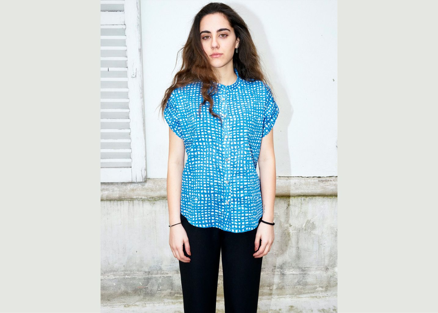 Rori - Seersucker Short Sleeve Shirt-Geometric Print - Erotokritos