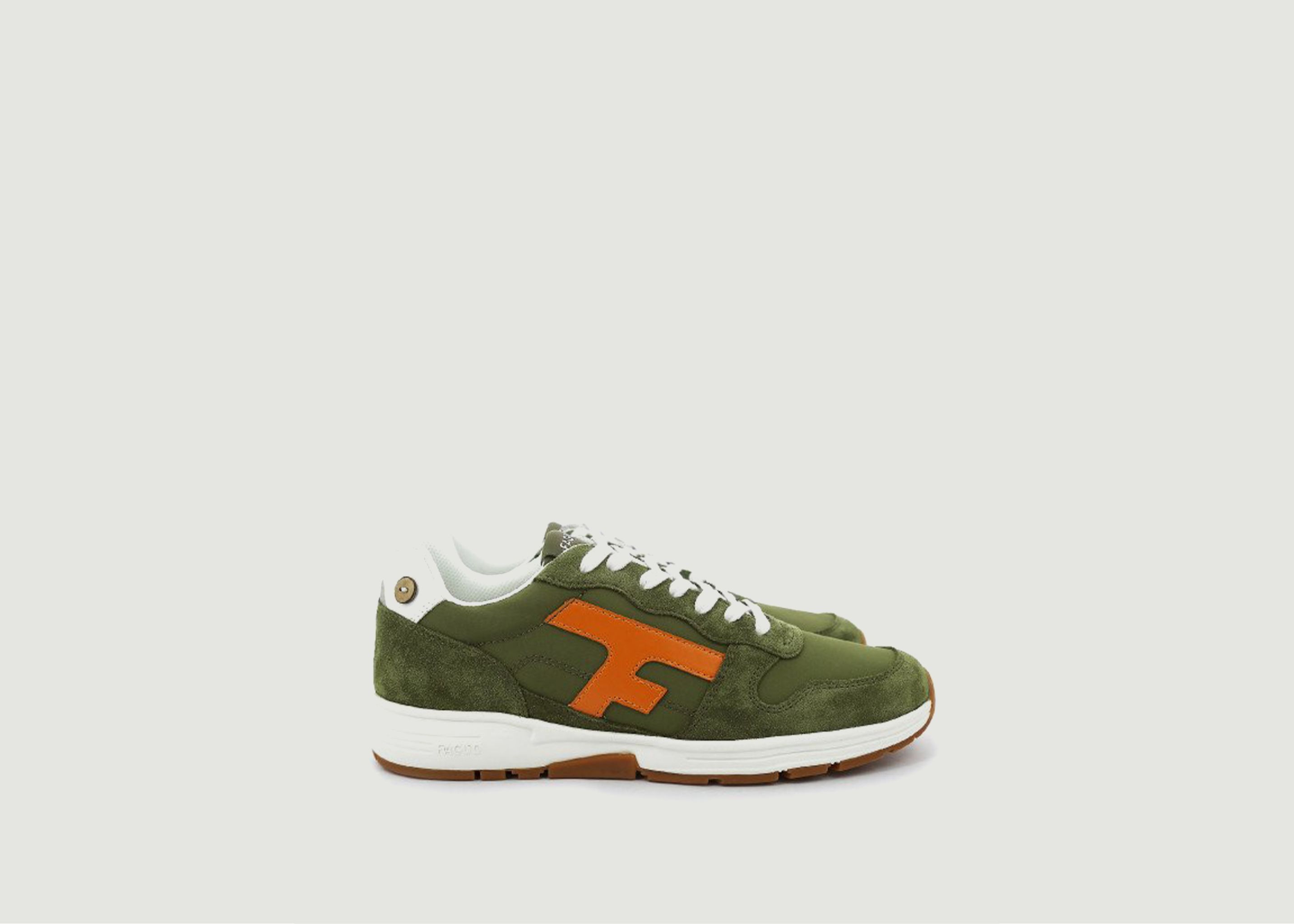 Sneakers basses de running textile et cuir Olive - Faguo